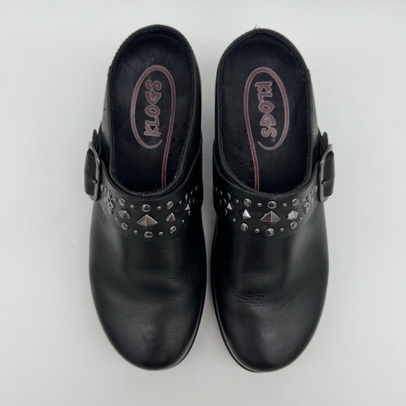 Klogs Black Leather Studded Strap Clogs Size 7.5 - Picture 4 of 12
